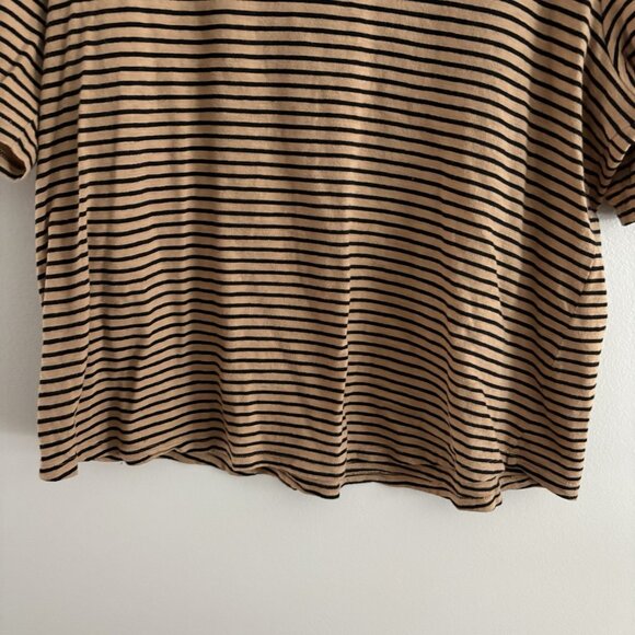 Eileen Fisher Women L Brown Black Striped Organic Cotton Short Sleeve T-Shirt - Picture 3 of 9